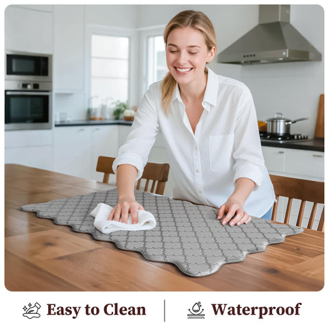 Arenarug gray kitchen mat blends with modern kitchens.