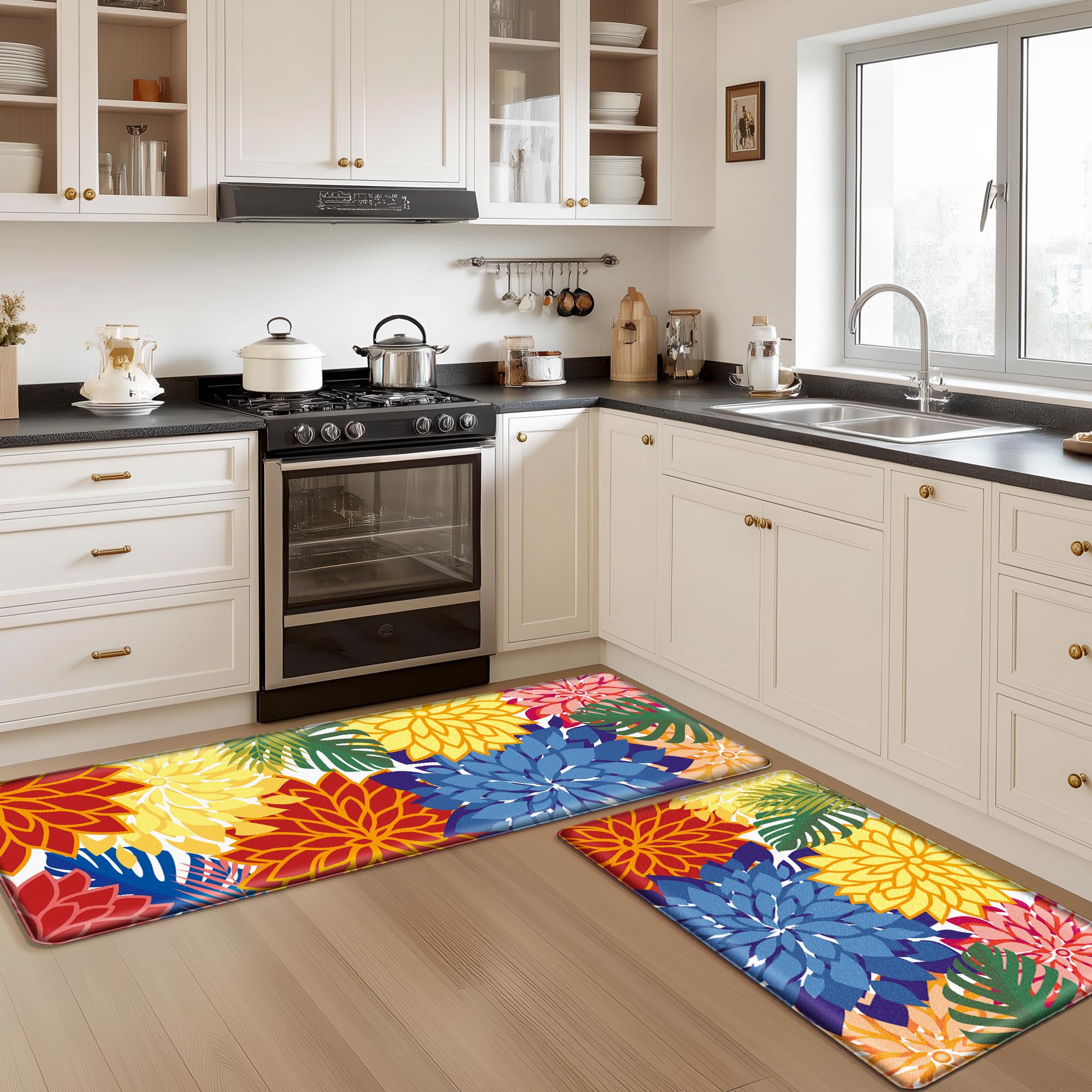 Arenarug colorful-patterns option adds vibrant style to your kitchen floor.