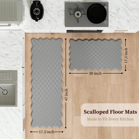 Arenarug scalloped border design adds decorative touch to prep areas.