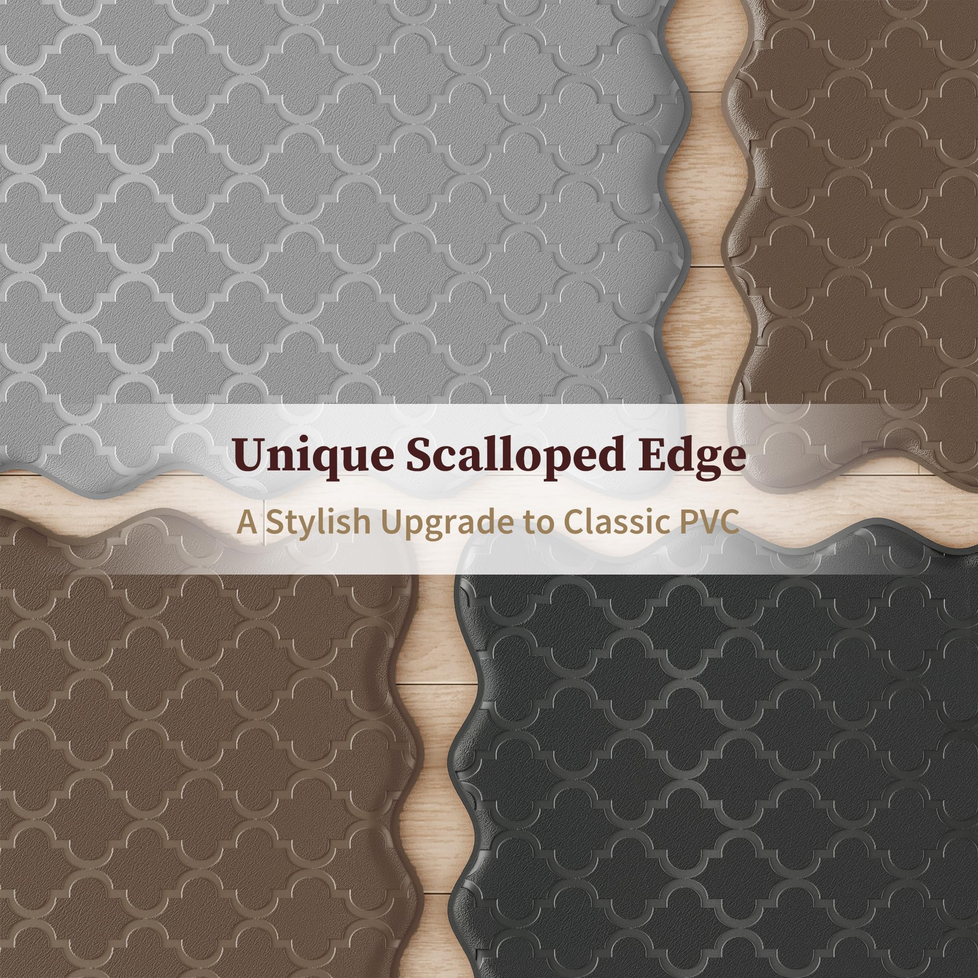 Arenarug upgrade scalloped kitchen mat 17x47 providing extended support while cooking.