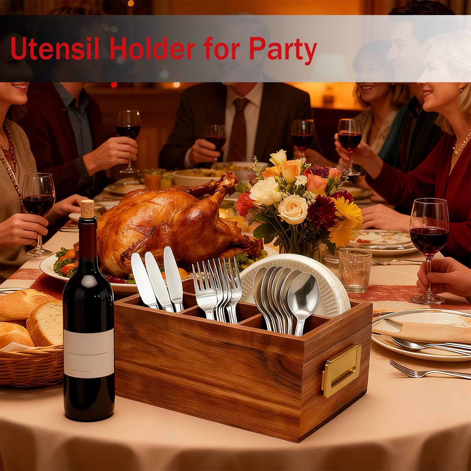 Natural acacia wood grain detail adds warmth and upscale feel to the holder.