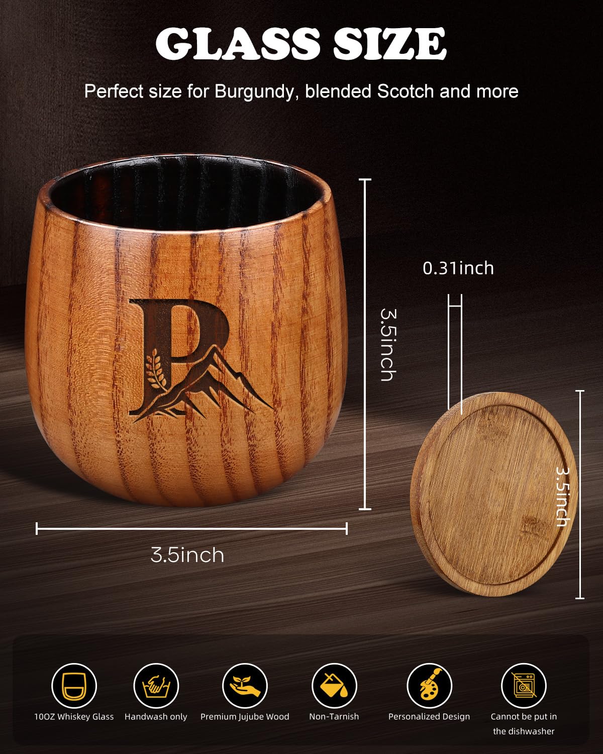Argefkeen charred wood whiskey glass, 15-ounce tumbler for generous servings.