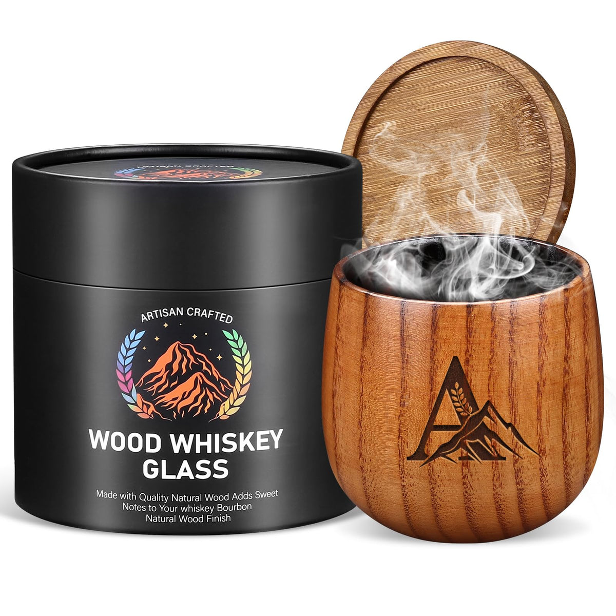 Argefkeen charred wooden whiskey glass showcases natural grain for refined aroma.