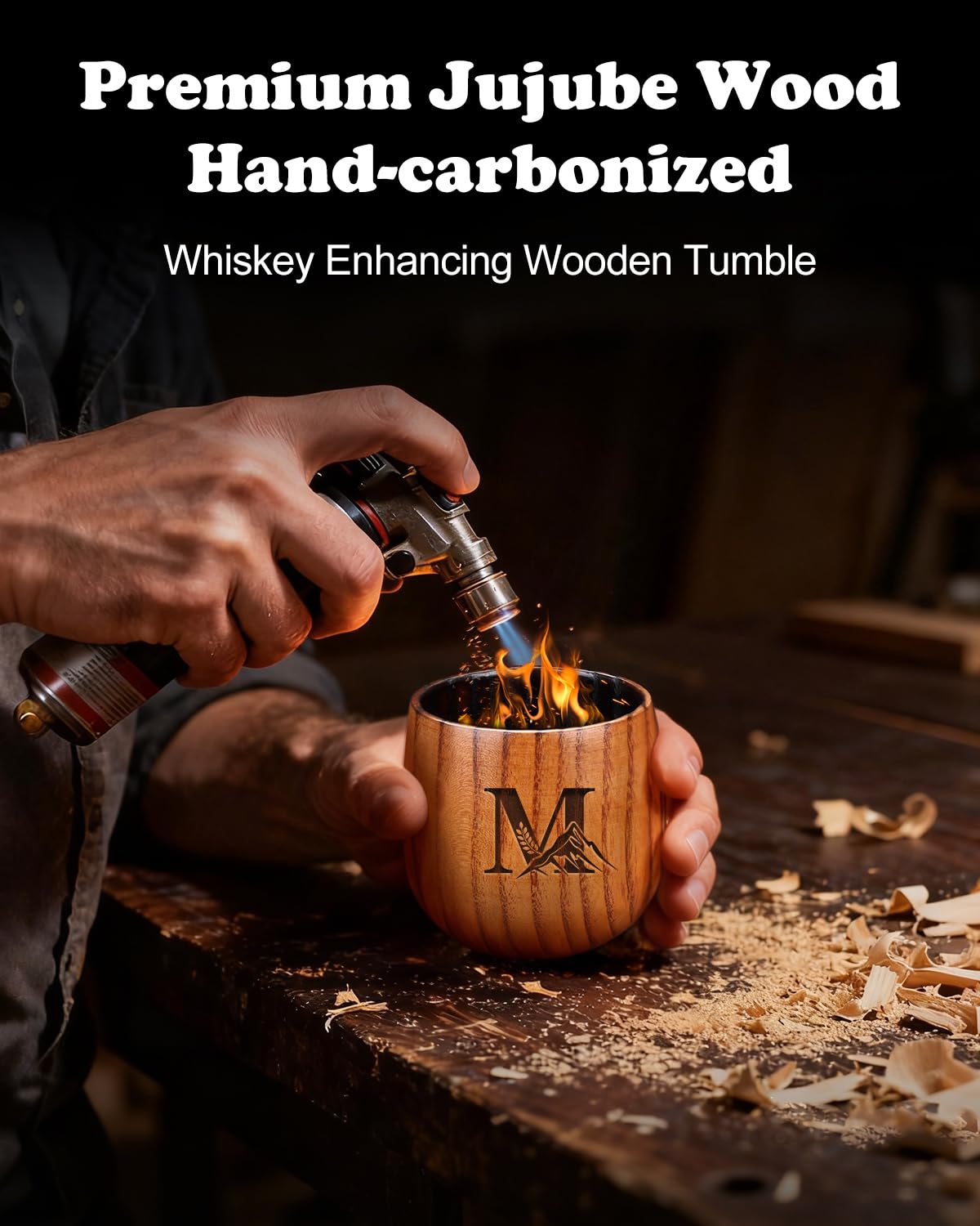Argefkeen natural jujube wood grain detail on whiskey glass