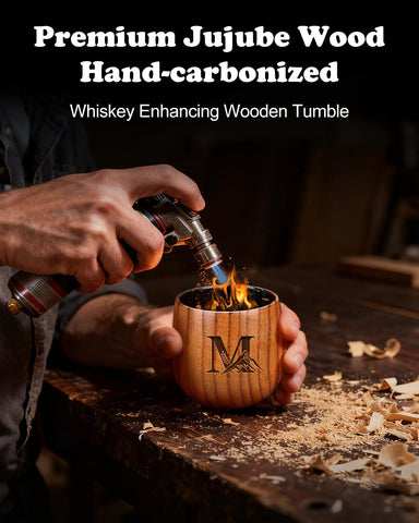 Argefkeen natural jujube wood grain detail on whiskey glass