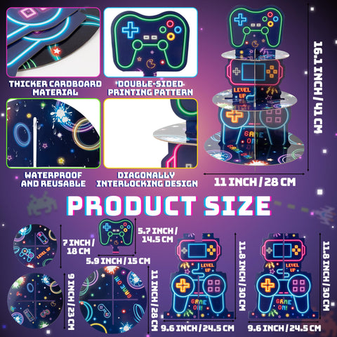 ArianQicult neon video game cupcake stand highlights a bold game pattern centerpiece