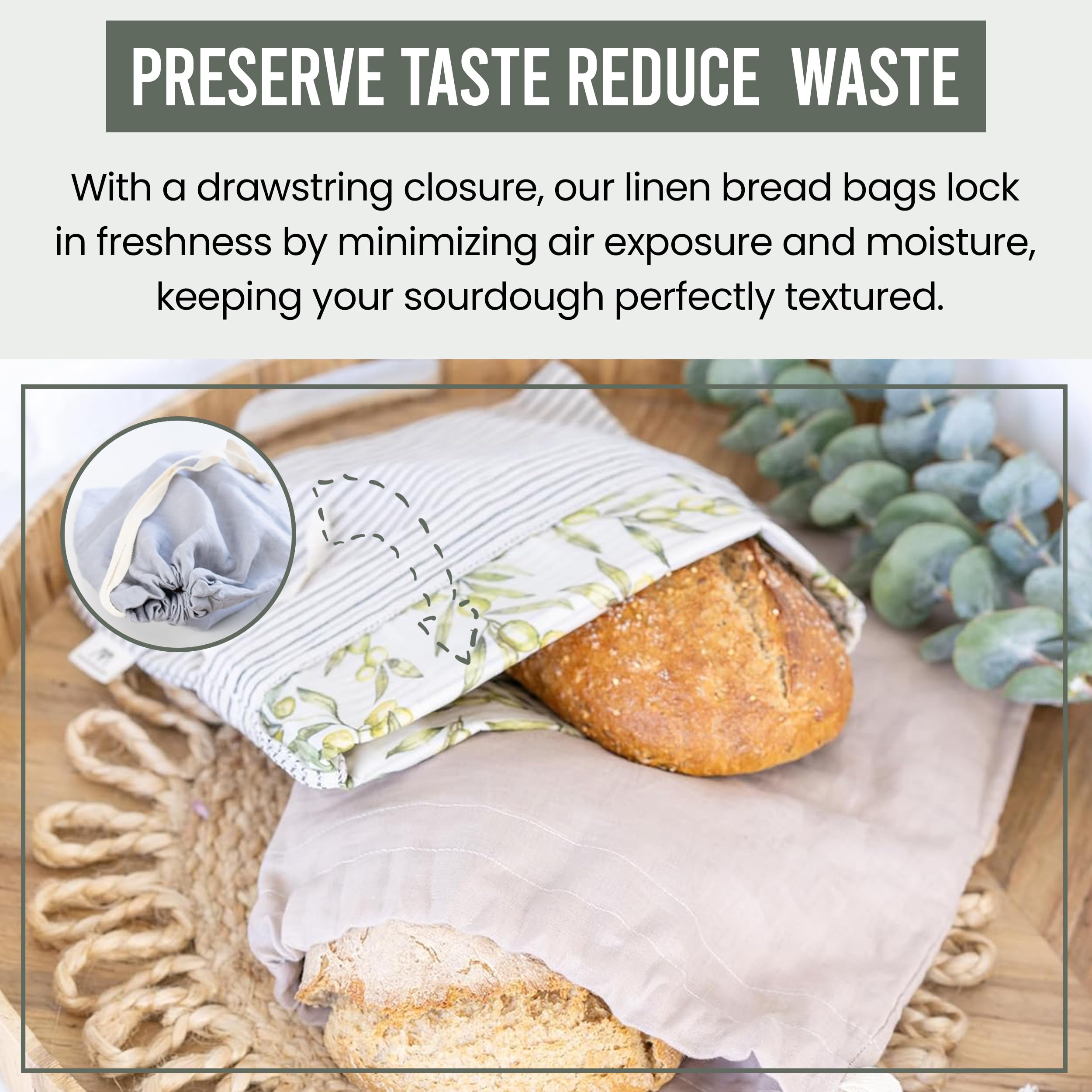 Ark & Aron bread bag with drawstring closure for breathable storage.