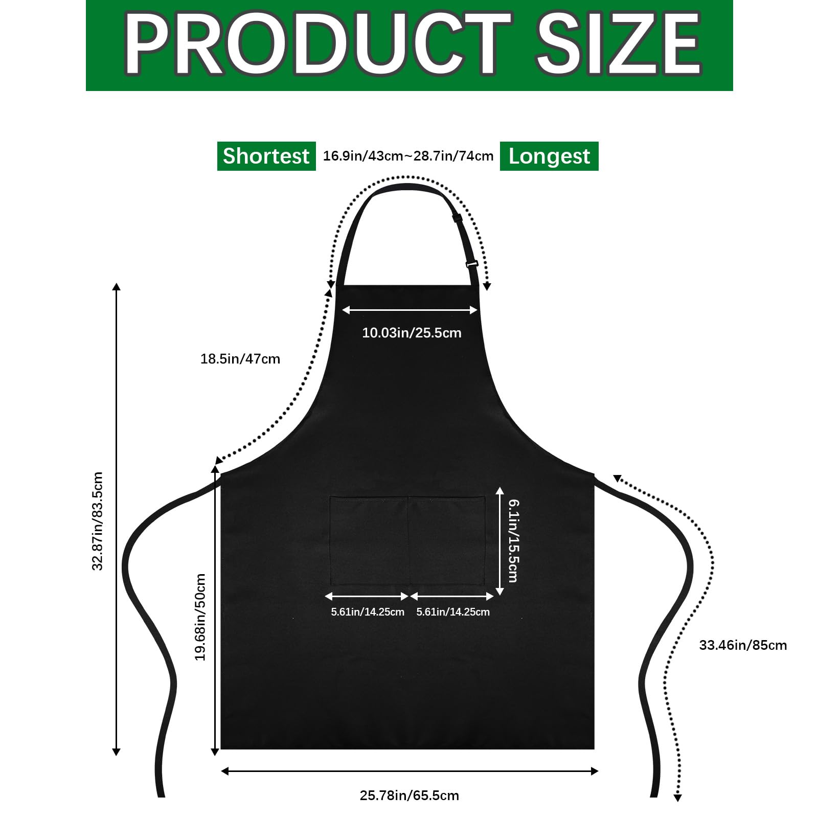 ARKBAODAN bib apron shoulder strap adjustment for a customizable fit.