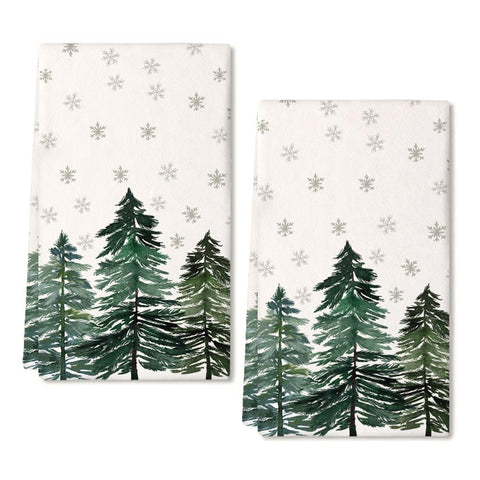 ARKENY Christmas kitchen towels with green tree snowflake design; absorbent for quick drying