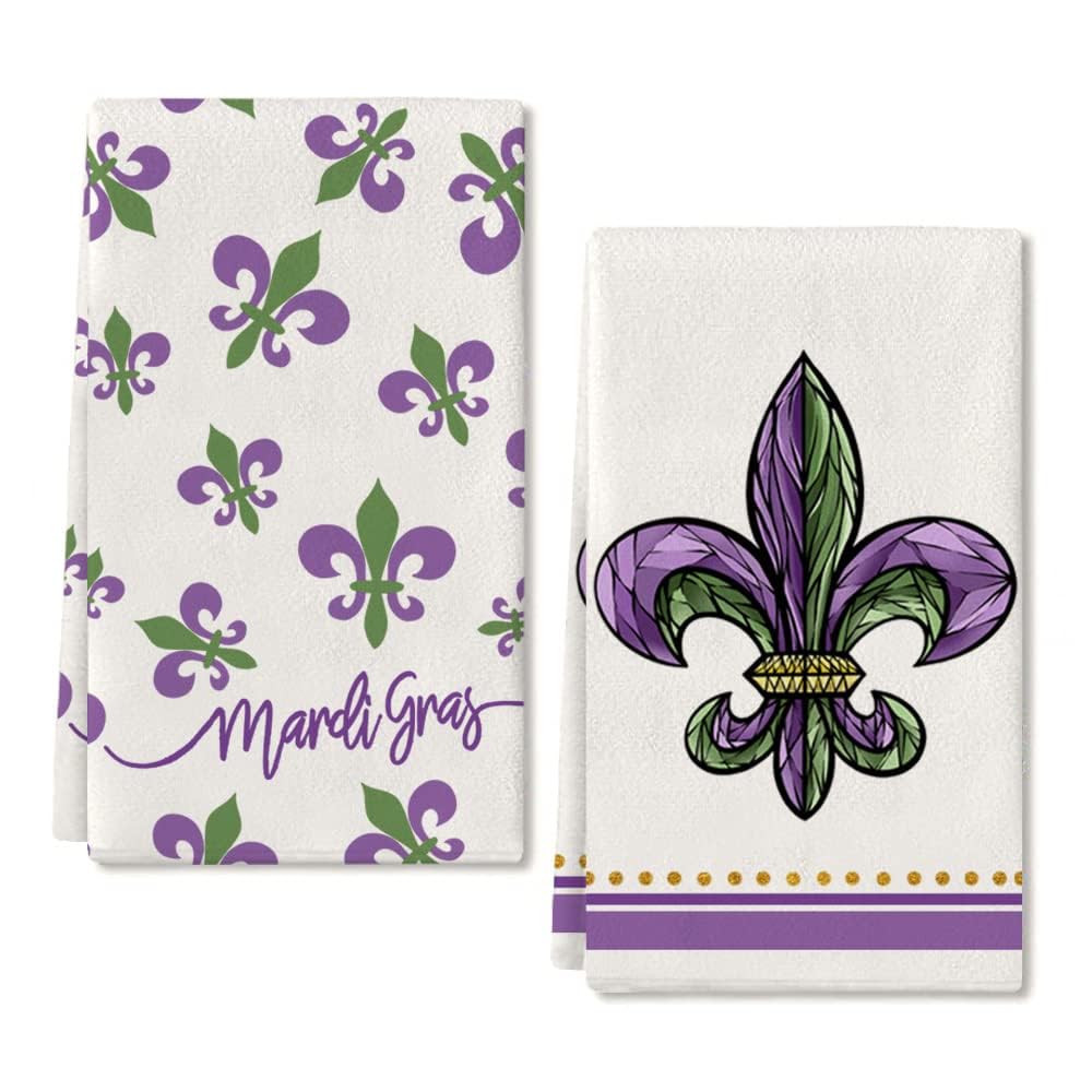 ARKENY Mardi Gras fleur-de-lis dish towel for fast drying and festive kitchen style.