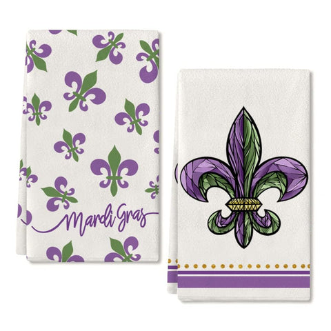 ARKENY Mardi Gras fleur-de-lis dish towel for fast drying and festive kitchen style.