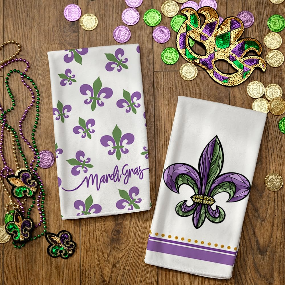 ARKENY fleur-de-lis dish towel showcasing vibrant colors while absorbing moisture efficiently.