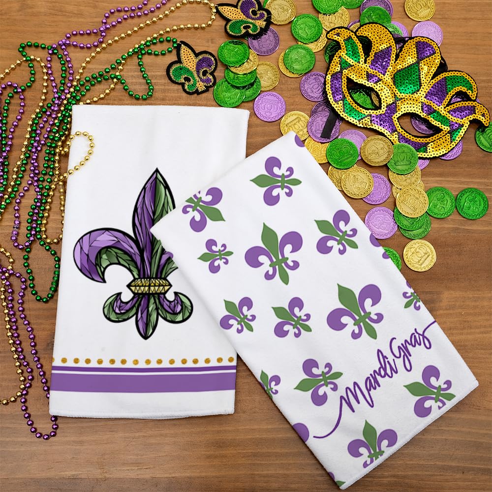 ARKENY Mardi Gras dish towel set adds seasonal charm and practical drying power.