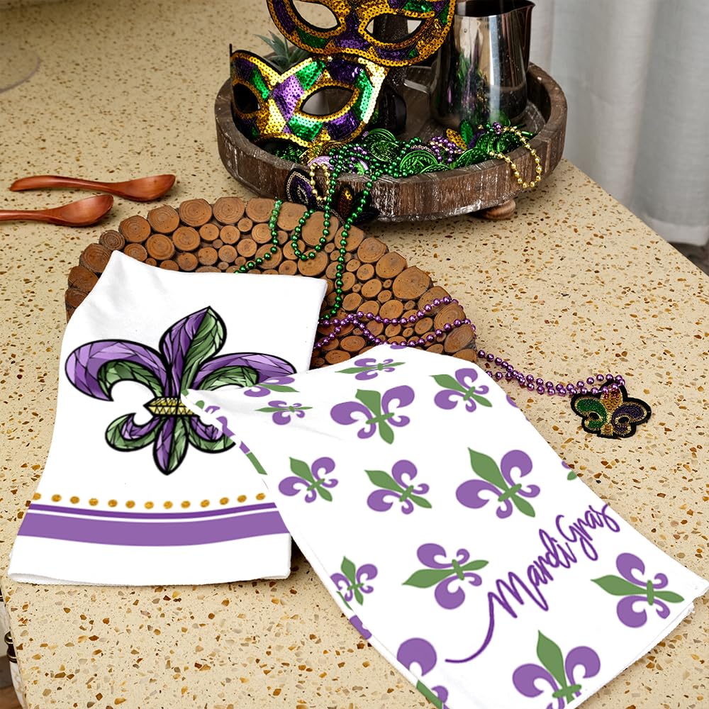 ARKENY Mardi Gras towel dries countertops and spills with microfiber softness.