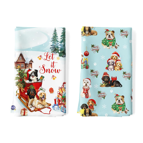Arquiel Christmas Dogs Tea Towel with dog pattern, ideal for festive kitchen decor.