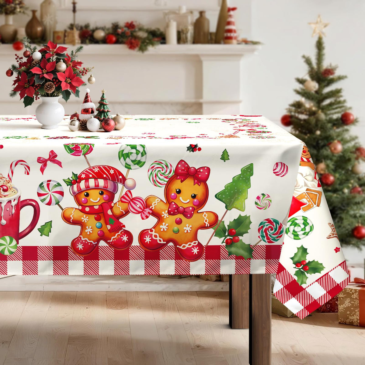 Arquiel Christmas gingerbread tablecloth with gingerbread pattern protects your table from spills