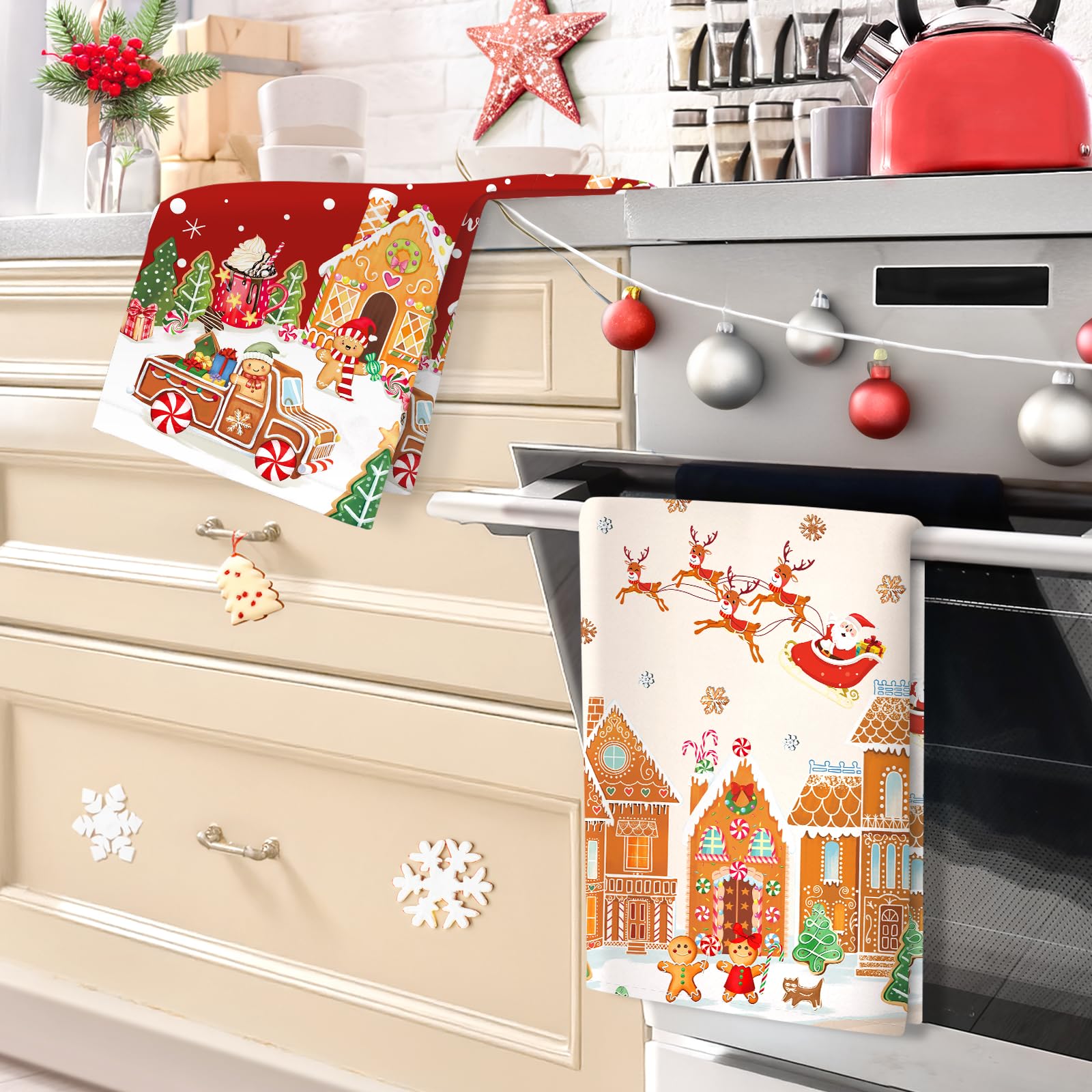 Arquiel Christmas Tea Towel bright red cotton, quick-dry function