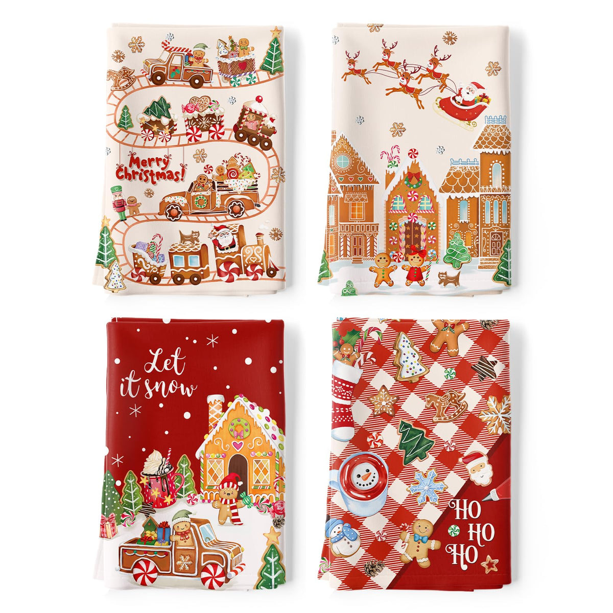 Arquiel Christmas Gingerbread Tea Towel with Santa and deer, festive kitchen decor