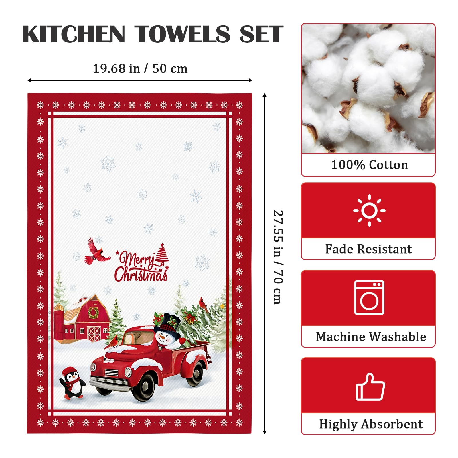 Arquiel Christmas Snowman Tea Towels large size for kitchen display