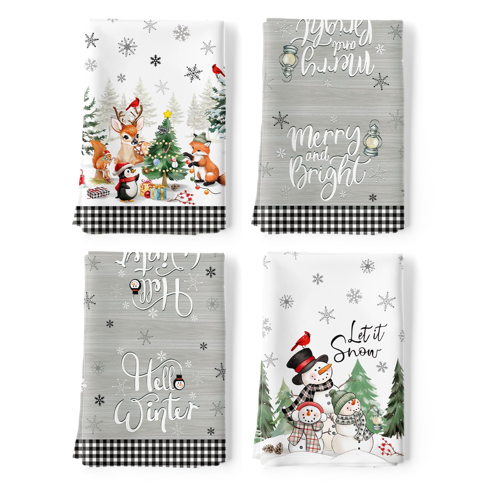 Arquiel Christmas snowman tea towels pack, quick-drying cotton for festive kitchen tasks.
