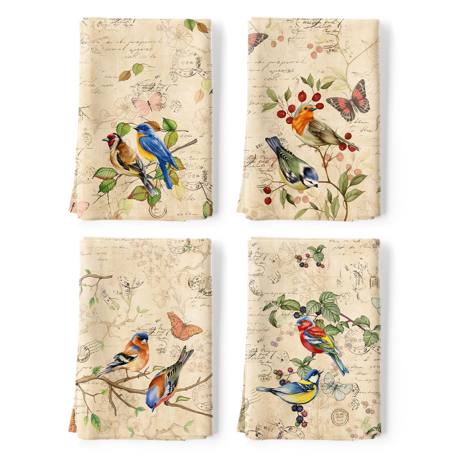 Arquiel Retro Birds tea towel pattern adds charm to kitchen decor.