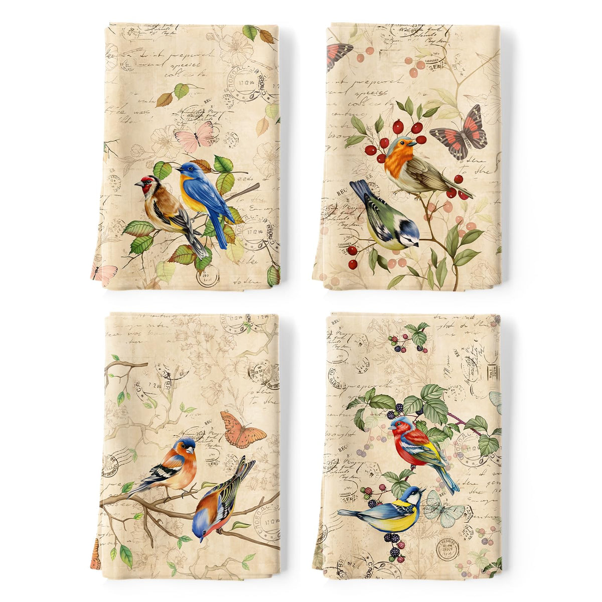 Arquiel Retro Birds tea towel pattern adds charm to kitchen decor.