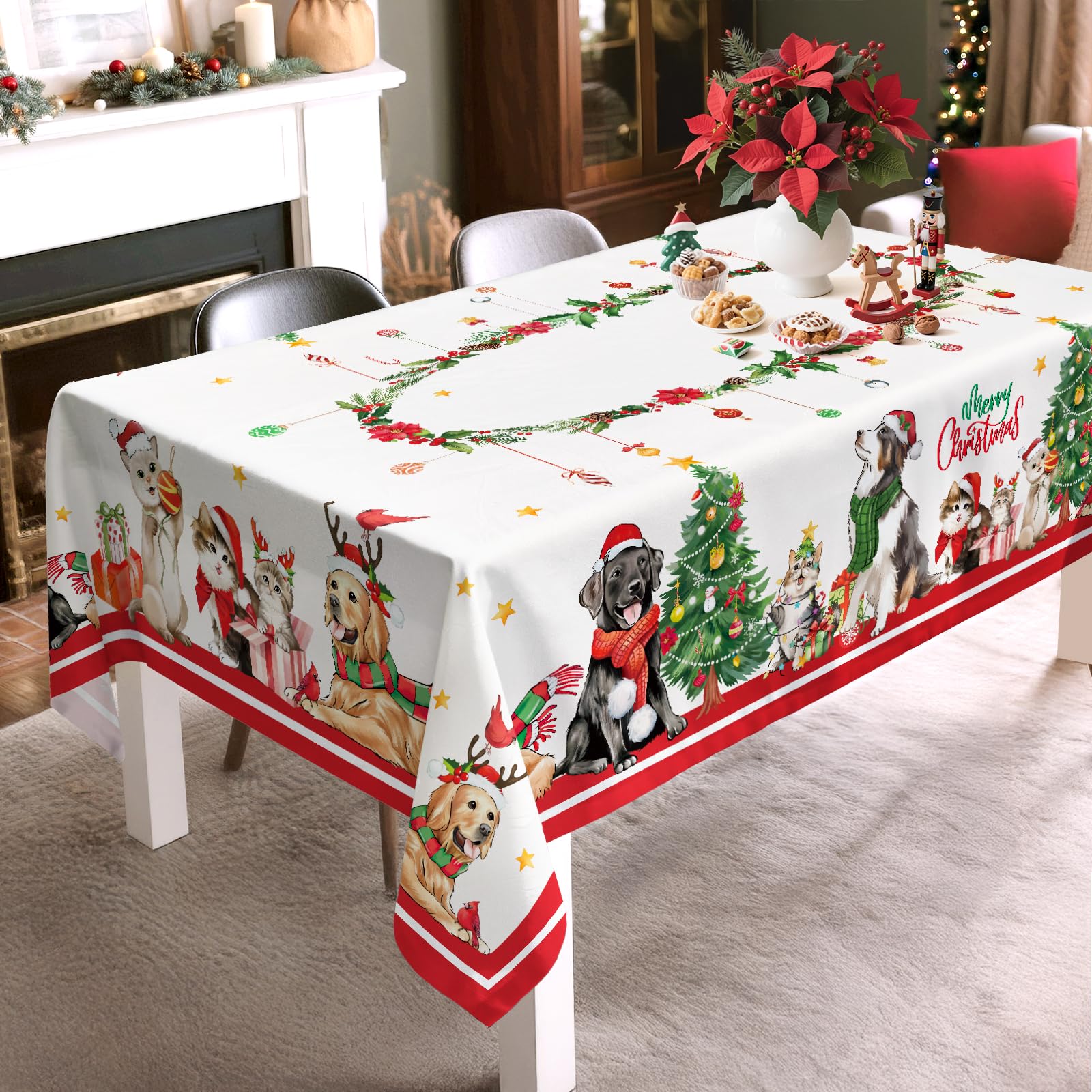 Arquiel tablecloth protecting the table from spills during Christmas