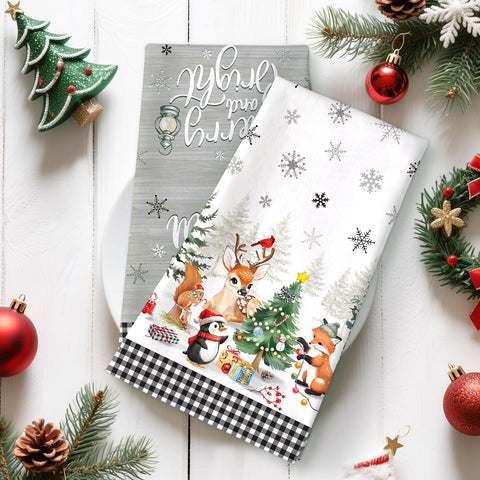 Arquiel woodland animals kitchen towel pattern adds seasonal charm and durability.