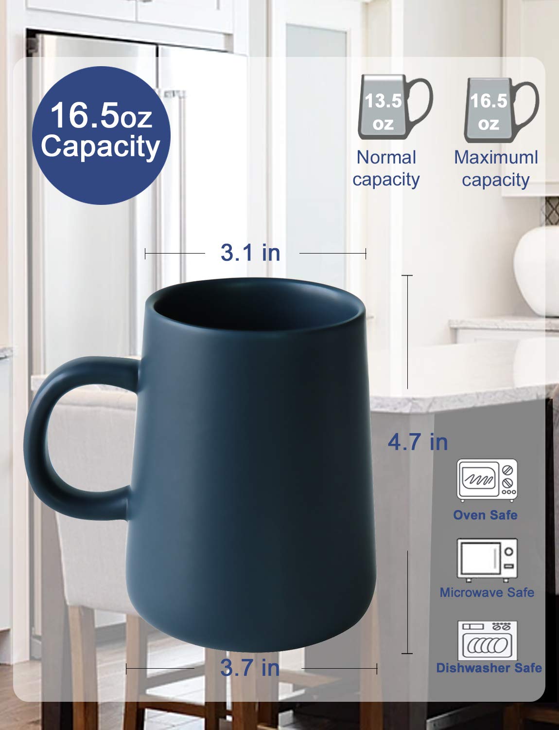 ARRADEN matte ceramic mug on kitchen counter during coffee break.