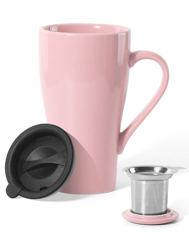ARRADEN Tea Cup with Infuser in pink for easy loose-leaf brewing at home.