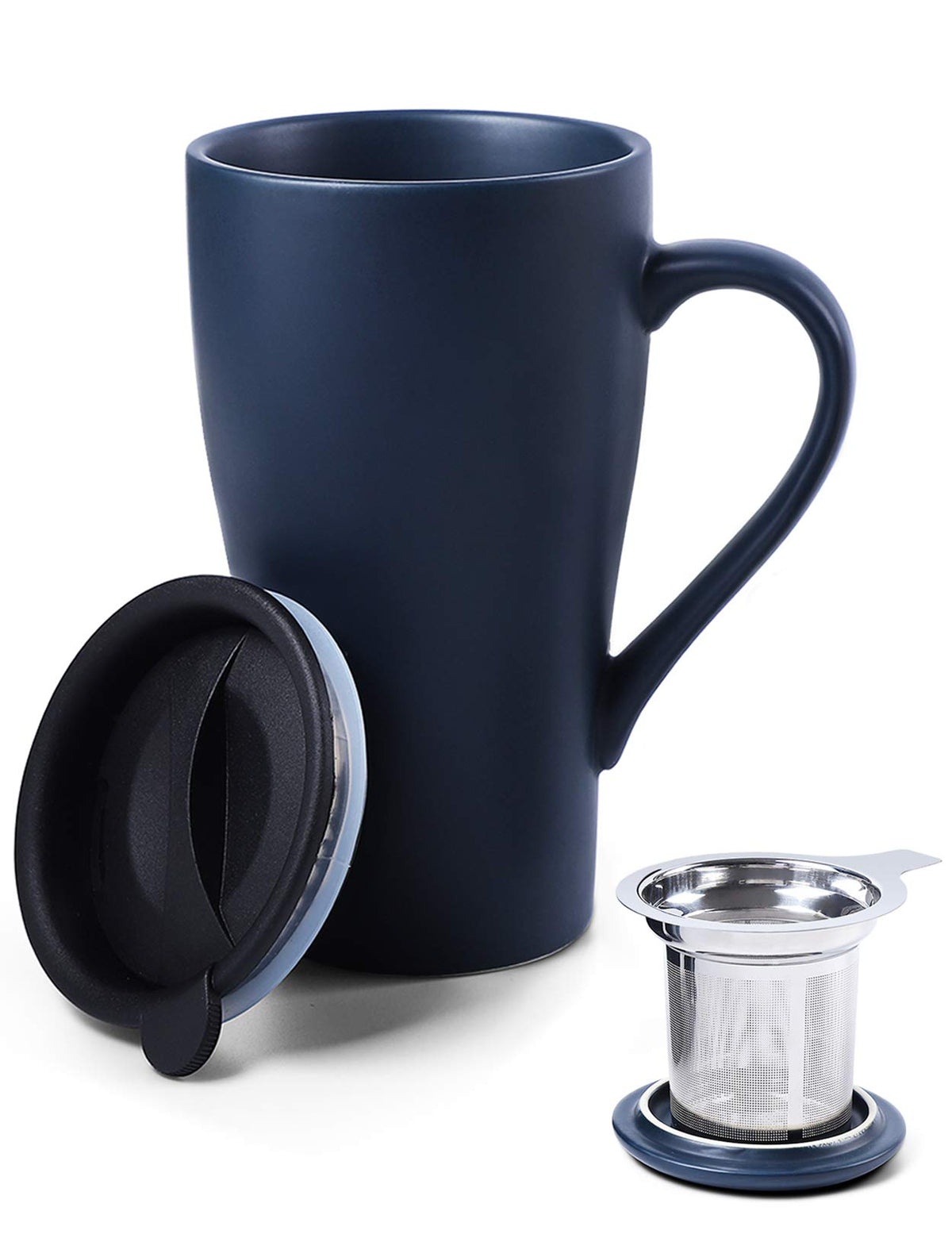 ARRADEN tea cup with infuser in royal blue for loose leaf brewing
