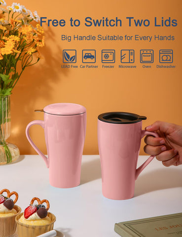 ARRADEN Tea Cup pink lid showcases dual lids for versatile brewing and storage.
