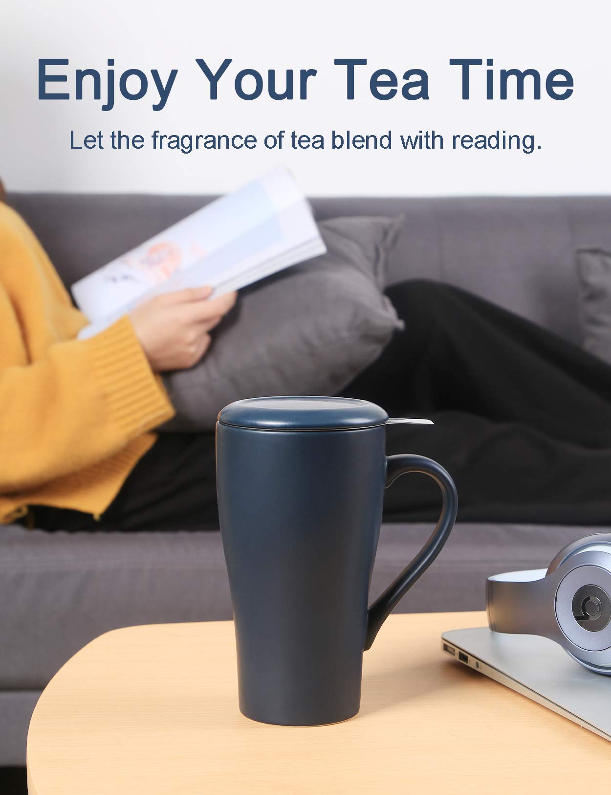 ARRADEN 18oz tea mug with large capacity for long sessions