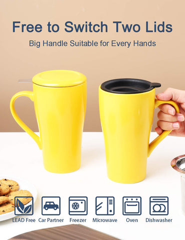 ARRADEN tea mug with two lids design for home and travel use
