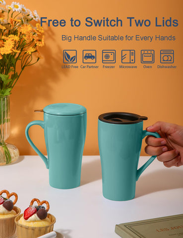 ARRADEN tea mug with ceramic lid and saucer for tidy presentation