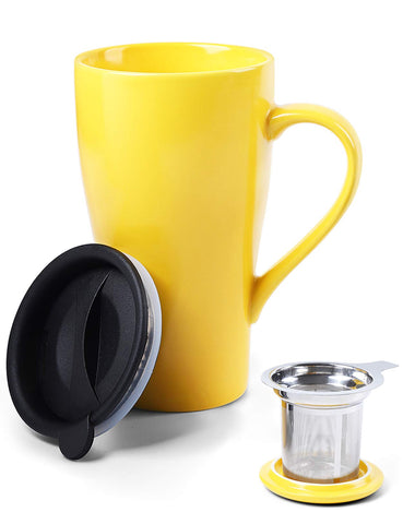 ARRADEN tea mug with infuser and yellow glaze for loose-leaf tea at home