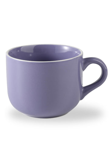 ARRADENS soup mug with purple handle, ideal for soups and desserts.