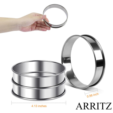 ARRITZ double-rolled edge stainless steel crumpet rings prevent pan scratches.