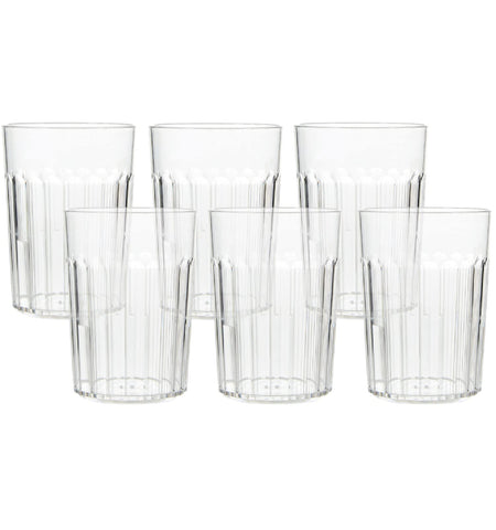 Arrow Home Products clear 10 oz tumbler set, stackable for space-saving entertaining.
