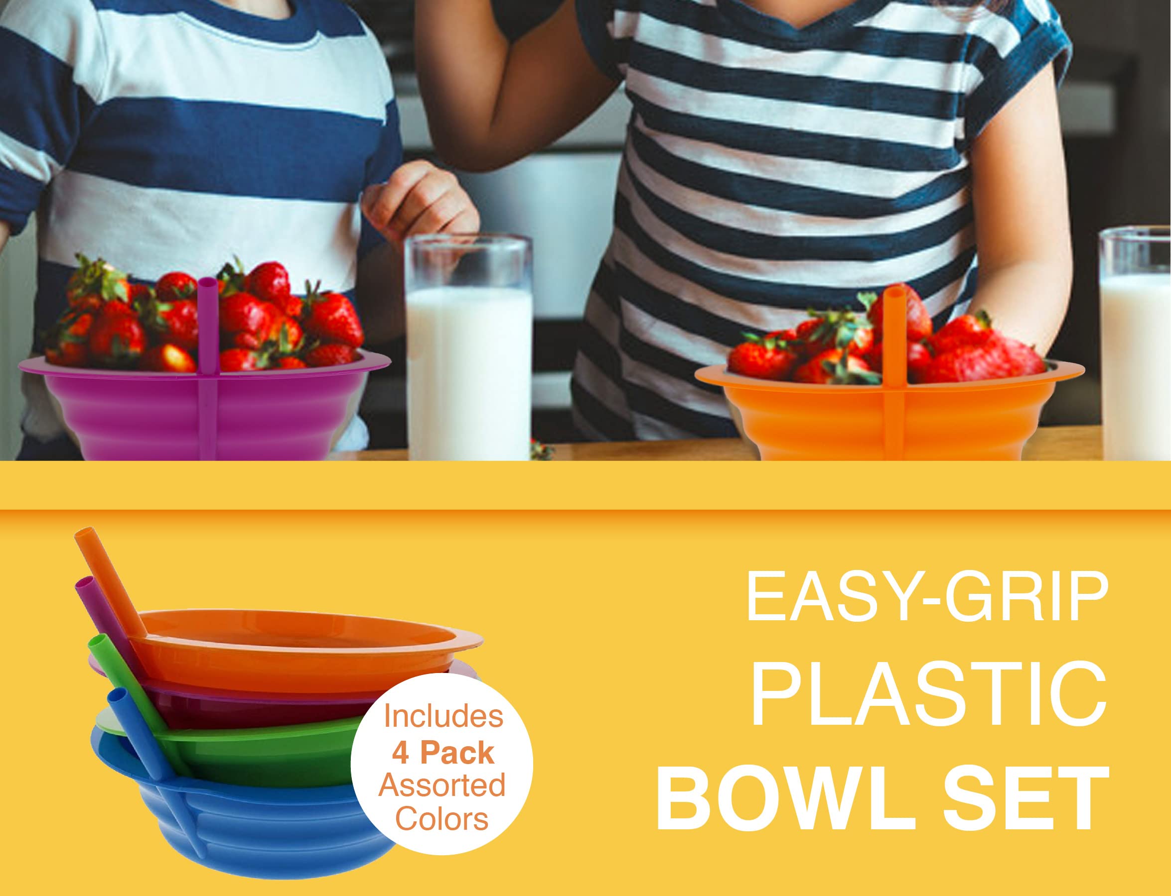 Arrow Home Sip-A-Bowl ribbed grip aids kids during meals.