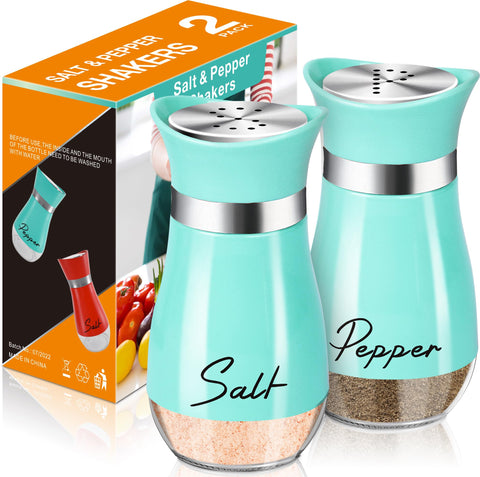 Arrozon salt and pepper shakers set with glass bottom for easy refill awareness.