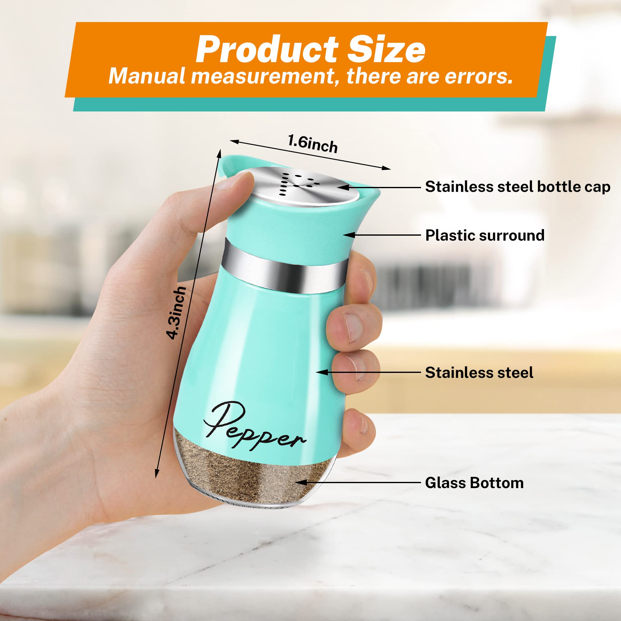 Arrozon salt and pepper shakers with stainless steel lid for precise seasoning control.