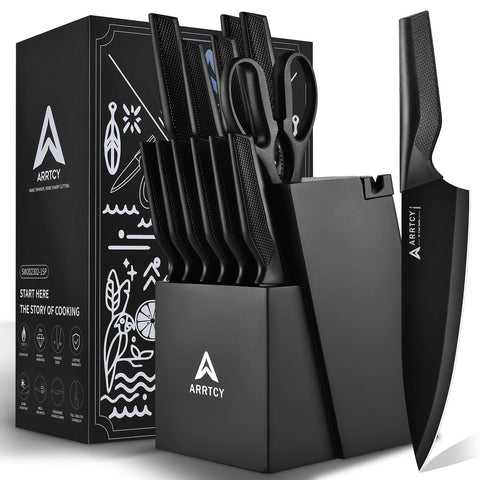 Arrtcy knife-set-with-block for organized storage and precision slicing