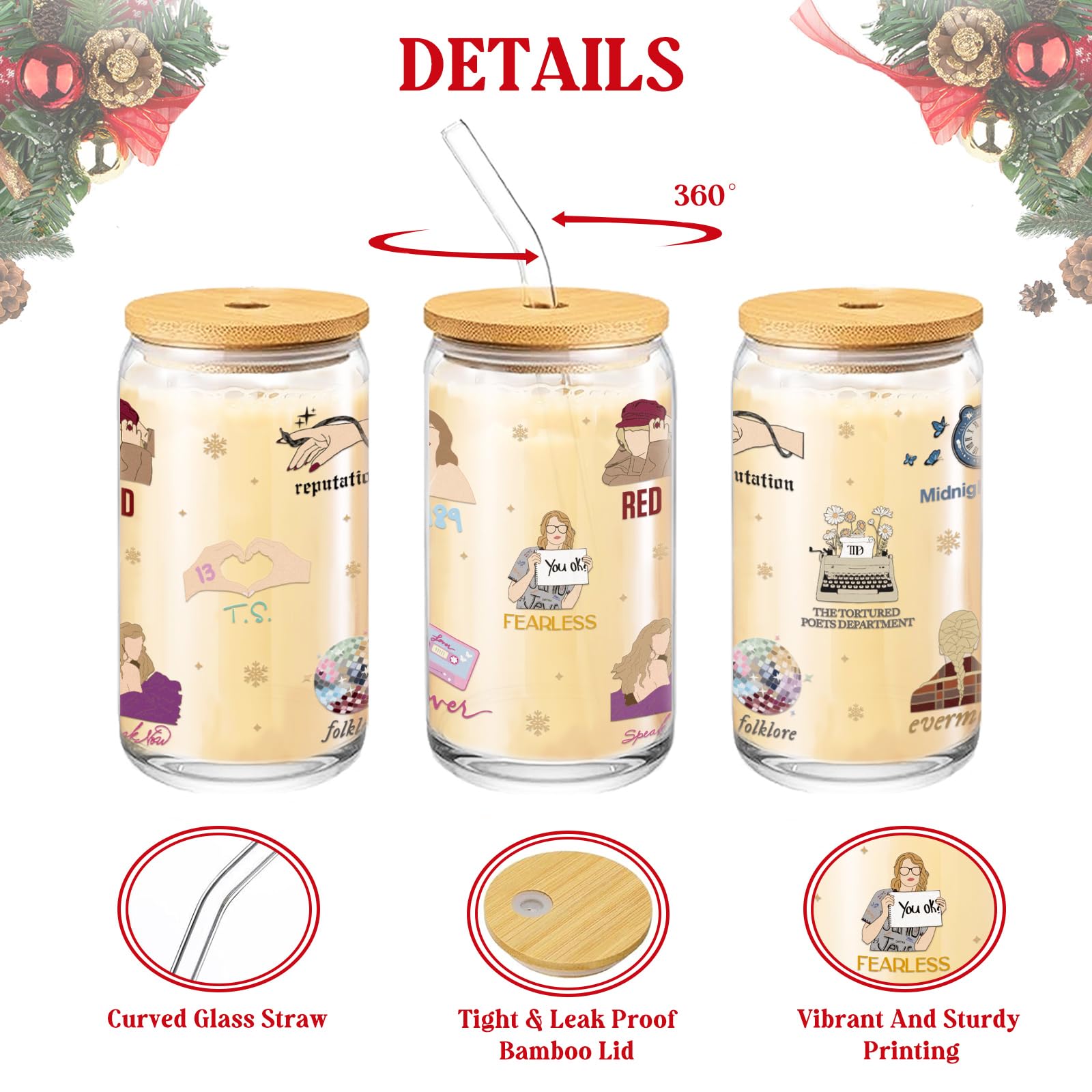 Arsemica holiday design glass cup adds seasonal cheer to beverages
