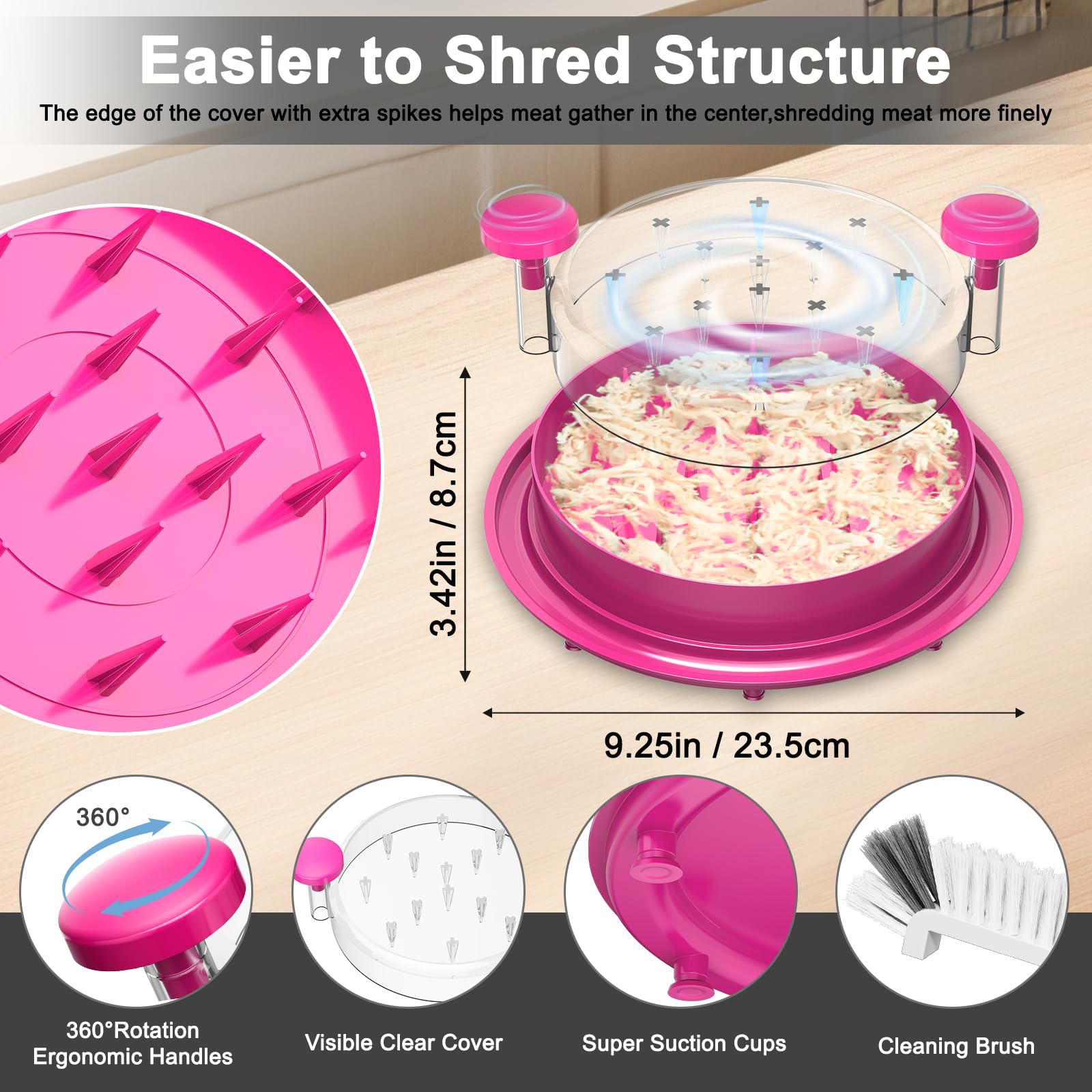 Arshray Chicken Shredder Tool Twist, side view, comfortable handle and compact base