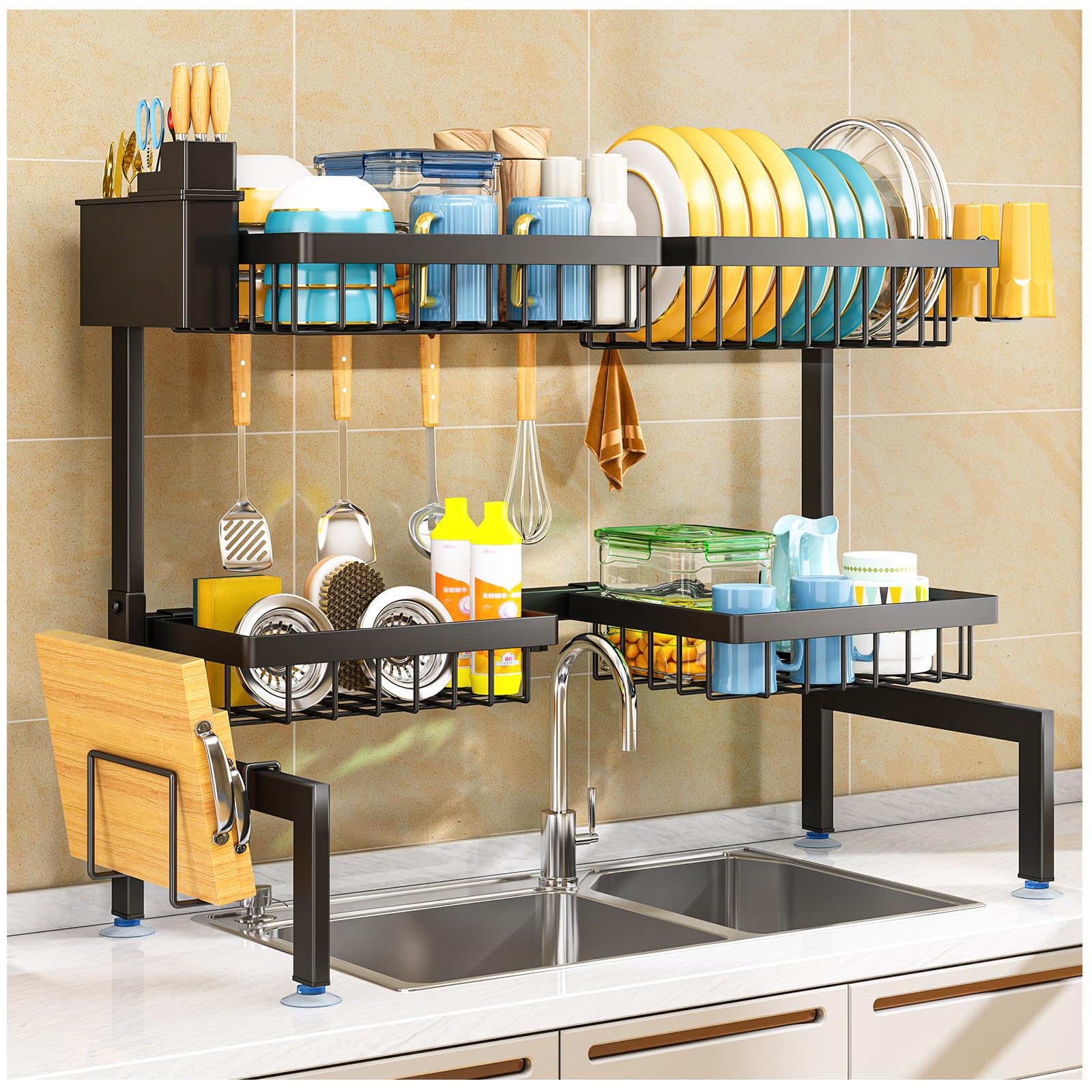 ARSTPEOE over-sink drying rack fully assembled, showing spacious two-tier design for organized dish drying
