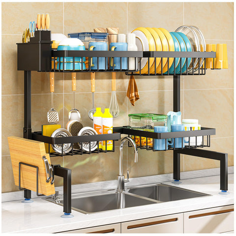 ARSTPEOE over-sink drying rack fully assembled, showing spacious two-tier design for organized dish drying