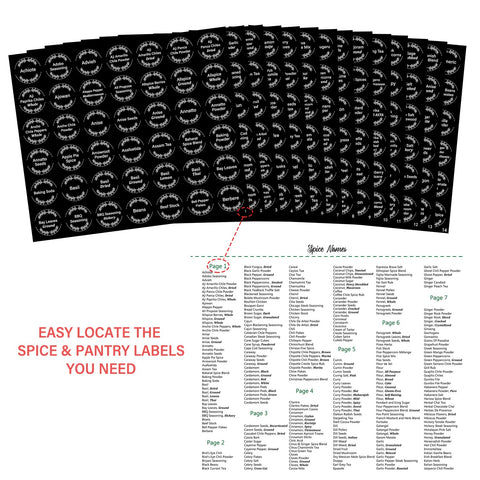 Art Secret minimalist black round spice labels on jars.