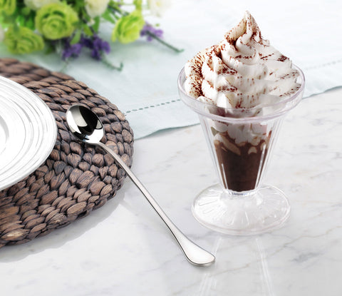 Artaste Rain polished metal surface reflects light for a premium dining look.