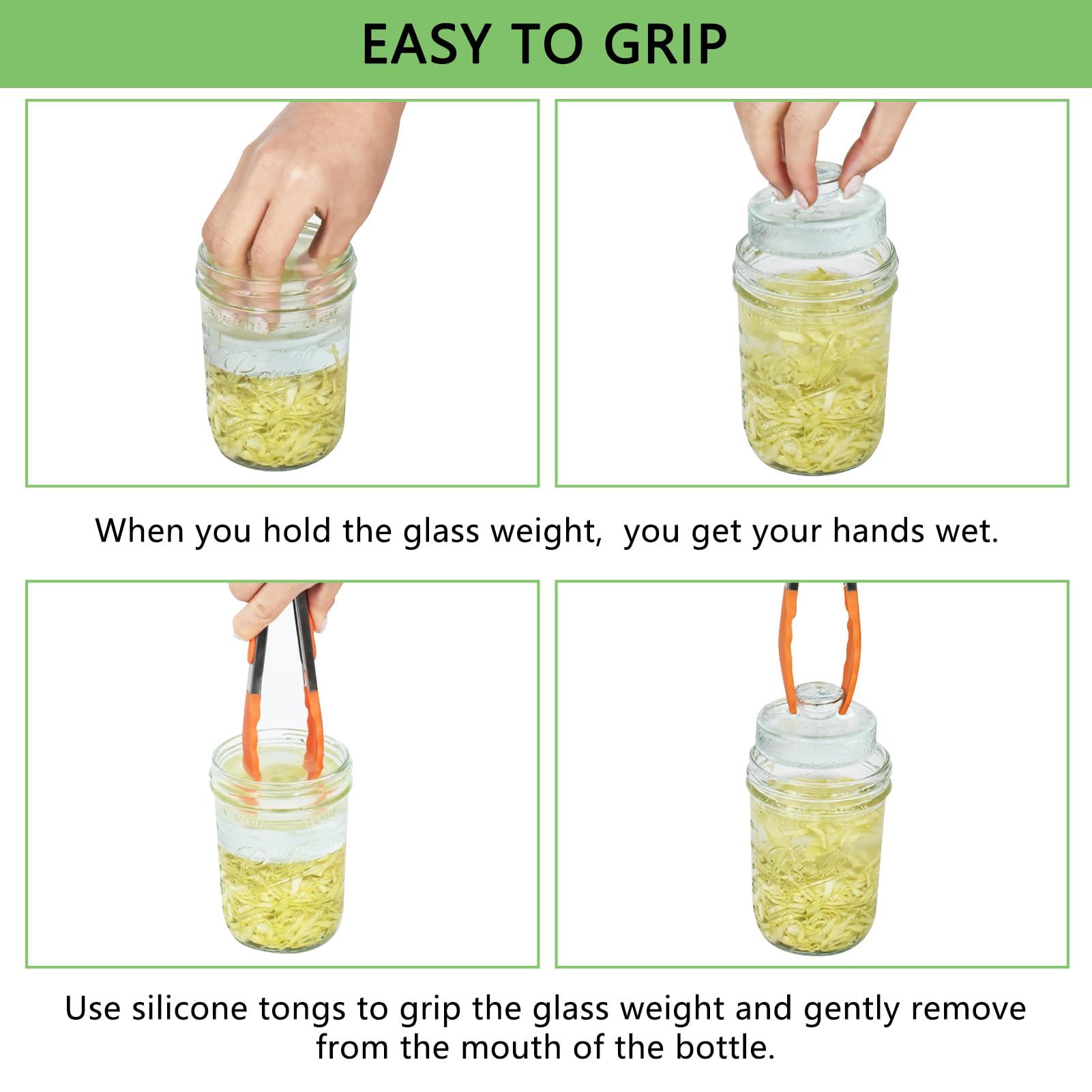 Artcome silicone tongs in use prevent brine splashes during placement.